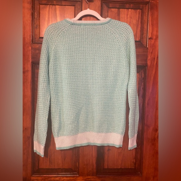 NWOT Forever21 F21 Fishermans Rib Stitch Cable Knit Varsity Sweater Mint Green M - Picture 2 of 4